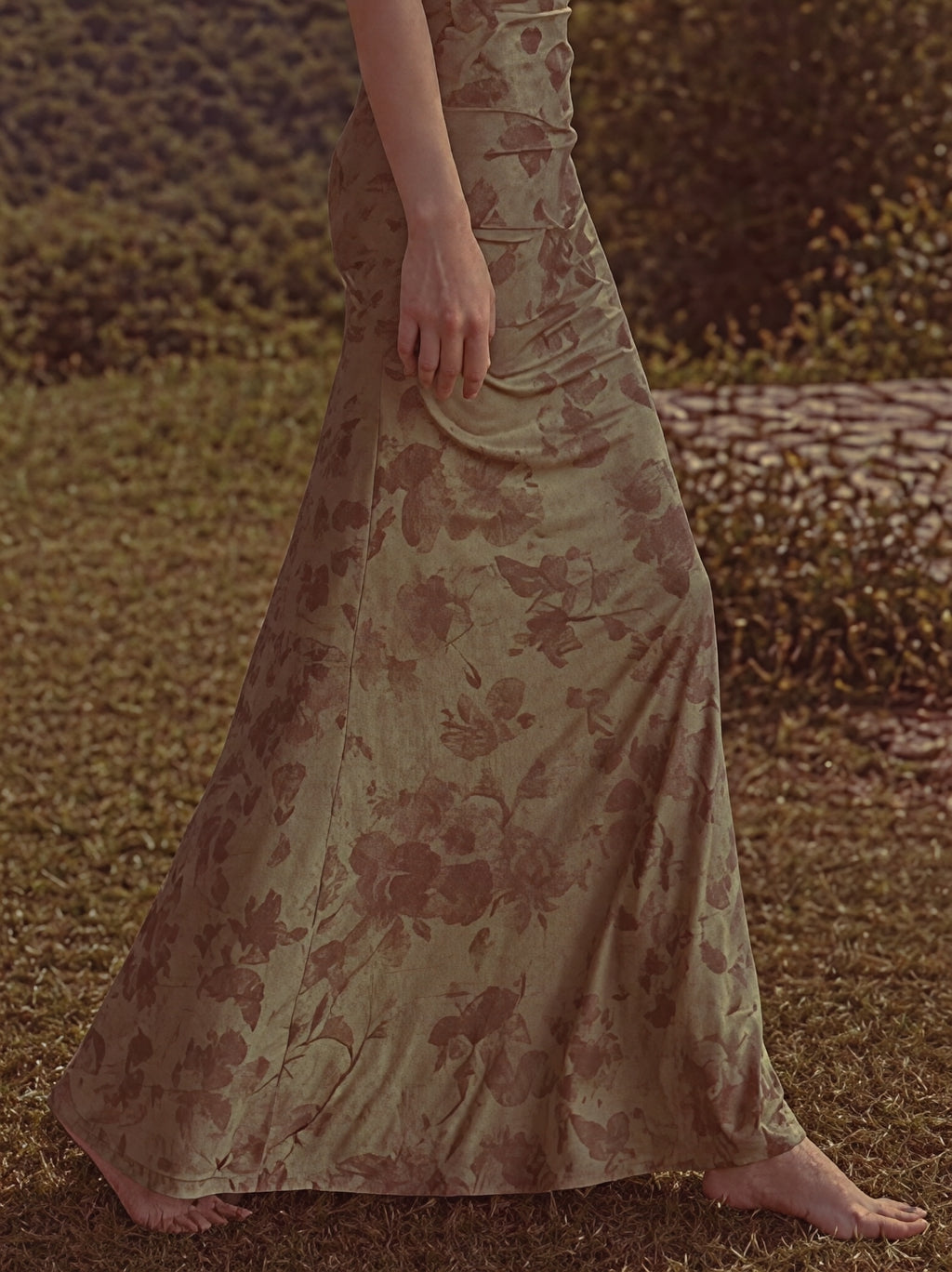 Vestido Largo Satinado Floral
