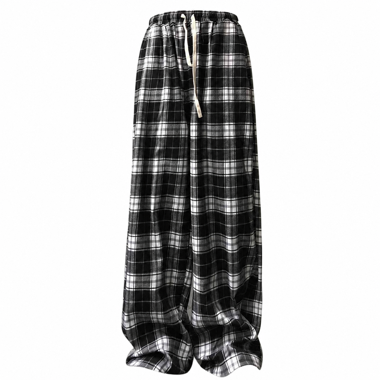 Oversize Women Sweatpants Fashion Black Plaid Casual Pants Baggy Elastic Waist Pockets Student Unisex Hip Hop Loose Trousers