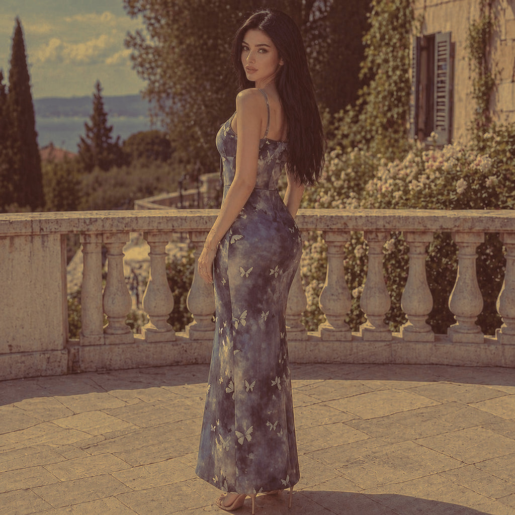 Vestido Largo Estampado con Tirantes Finos