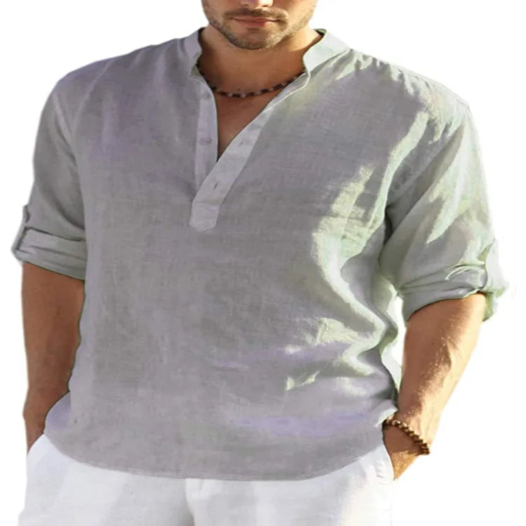 spring 2023 New Men's Cotton Linen T shirt Male Solid Color V Neck bandage T shirts Casual Long Sleeves Linen tshirt Tops S-4XL