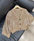 Exquisite sequinned v-neckline spring-summer cardigan