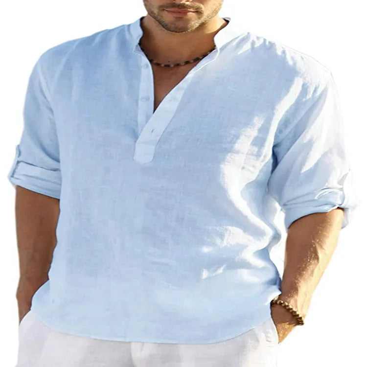 spring 2023 New Men's Cotton Linen T shirt Male Solid Color V Neck bandage T shirts Casual Long Sleeves Linen tshirt Tops S-4XL