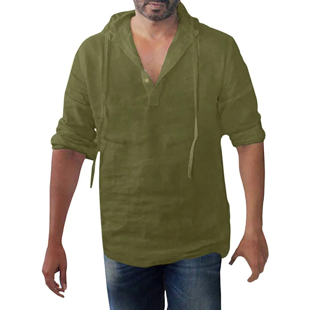 Plus Size Men's Tee Shirt Solid Tops Pullover V Neck Lace-up Loose Top Summer Holiday Beach Casual Half Sleeve Tops Linen Top