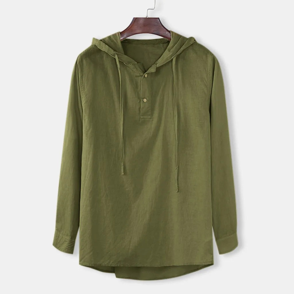 spring 2023 New Men's Cotton Linen T shirt Male Solid Color V Neck bandage T shirts Casual Long Sleeves Linen tshirt Tops S-4XL