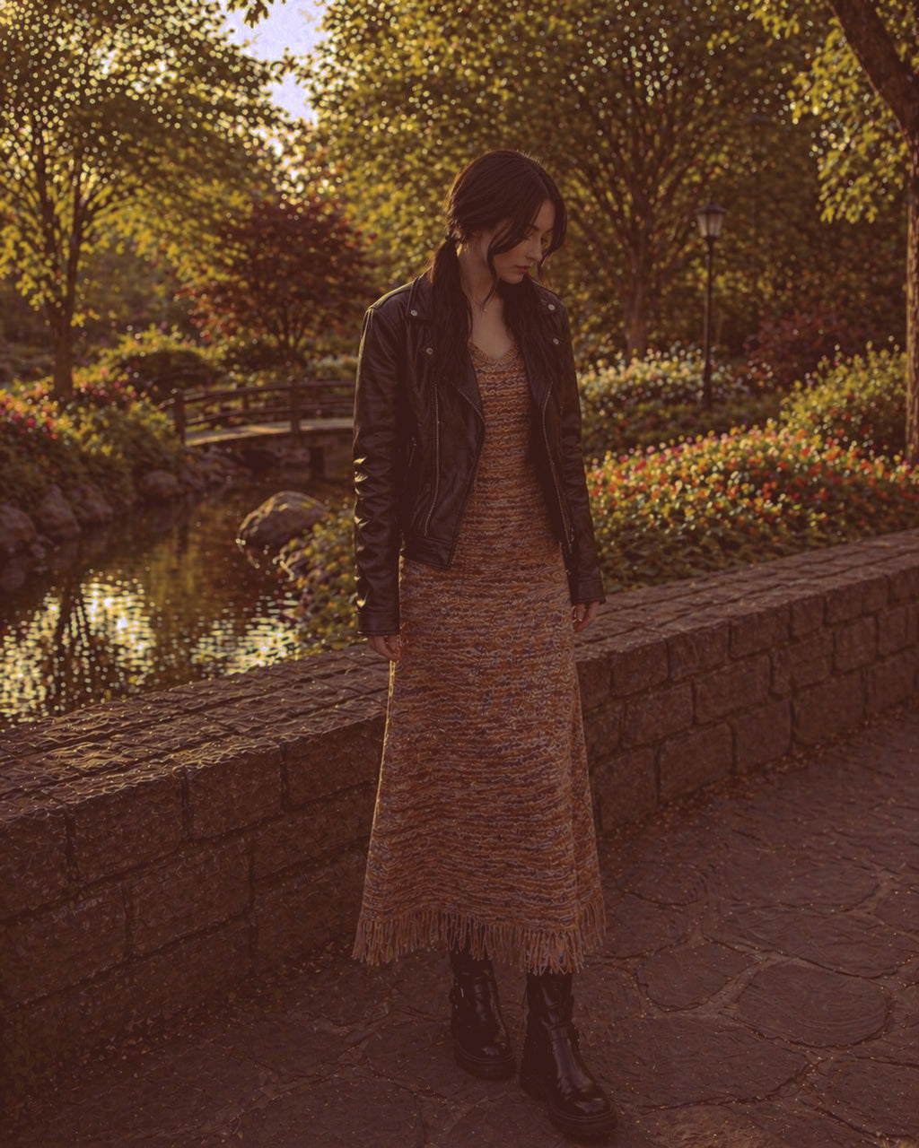 Vestido Largo Tejido con Flecos