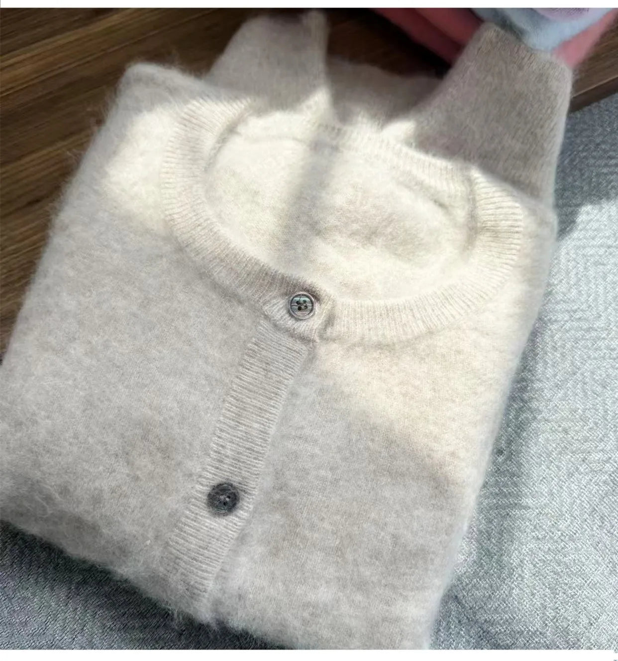100% Pure Mink Cashmere sweater coat women's round-neck cardigan autumn and winter soft loose wool knitted foreign style top