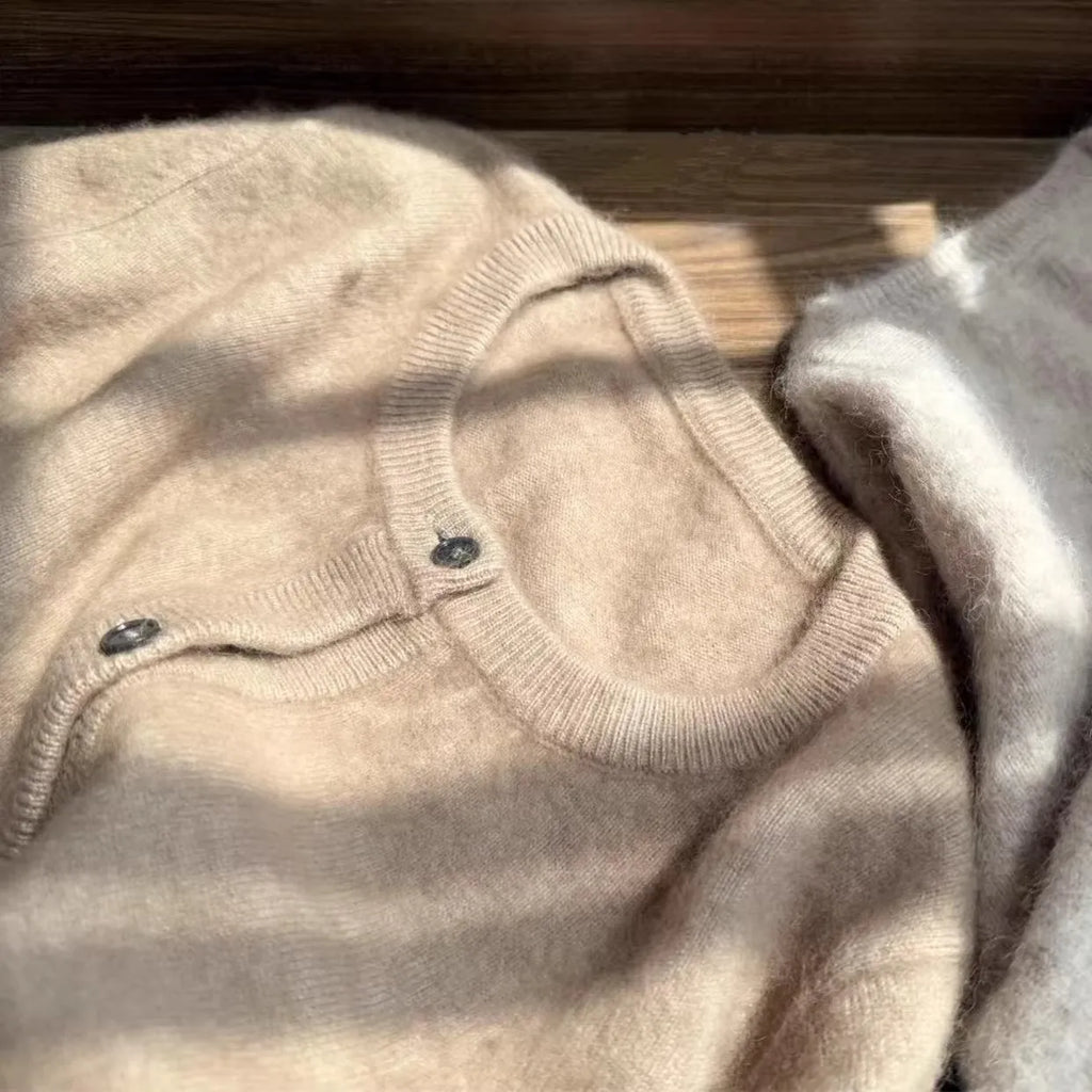 100% Pure Mink Cashmere sweater coat women's round-neck cardigan autumn and winter soft loose wool knitted foreign style top