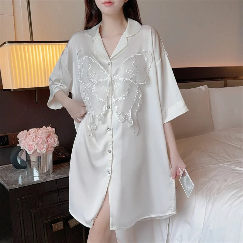 Summer New Arrival Chiffon Bathrobe With Ice-silk Nightdress Set Robe Gown Sets Fashion Women's Sweet Elegant Fairy Sleepwear