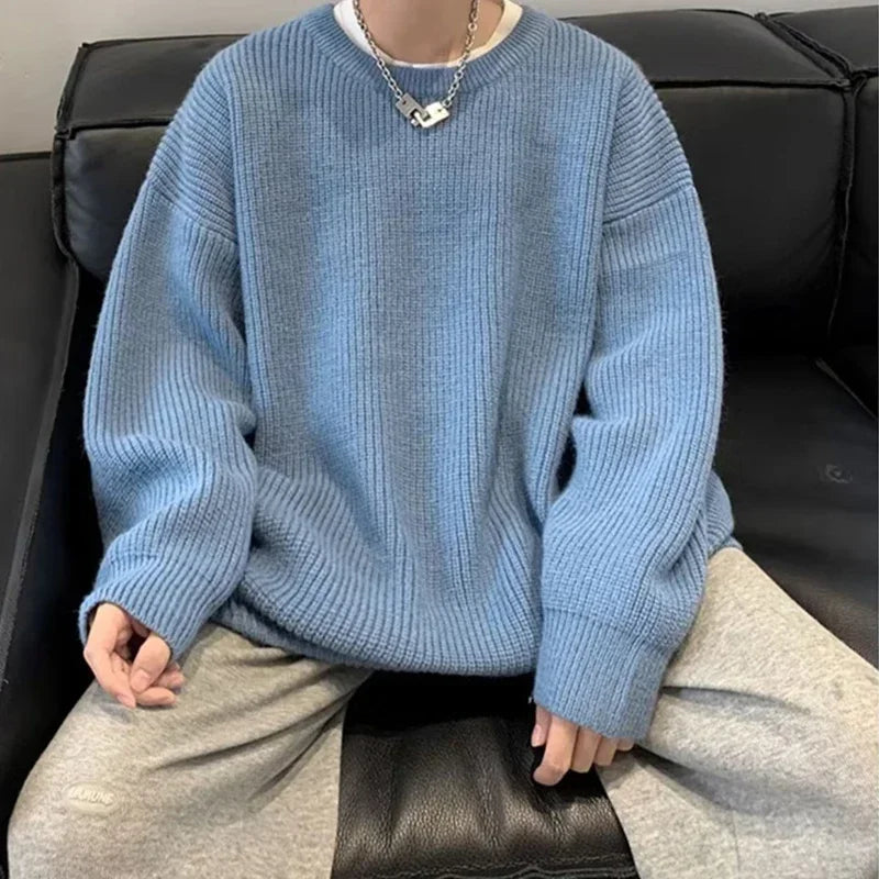 2026 Autumn Crew Neck Solid Color Pullover Sweaters For Men Casual Y2K Knitted Sweater High Street Fashion Jumpers Hombre