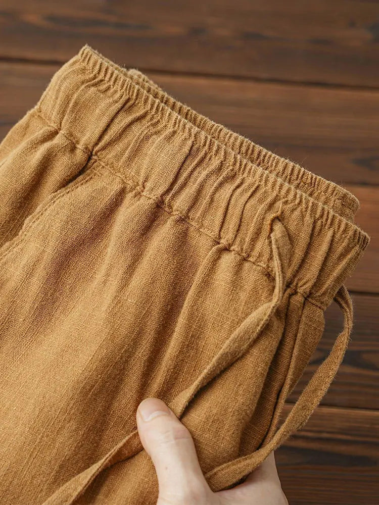 Casual Cotton Linen Chino Pants Men Wide Leg Lightweight Baggy Cotton Sweatpants Male Walking  Jogger Trousers Work