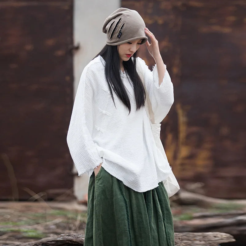 100% Cotton Women Long Sleeve Casual T-shirts New 2025 Spring Vintage Style Solid Color Loose Female Tops Tees Oversized M398