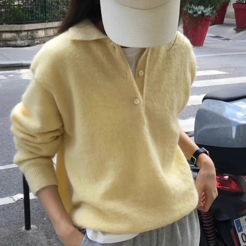 New 2025 women's collar pullover 100% wool sweater for autumn and winter knitting Short versatile women's wool sweater solid col