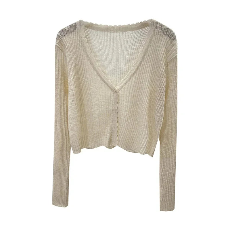 Short Ice Silk Knitted Sun Protection Cardigan Women's Thin Summer Autumn Suspender Skirt Layered Gauze Jacket