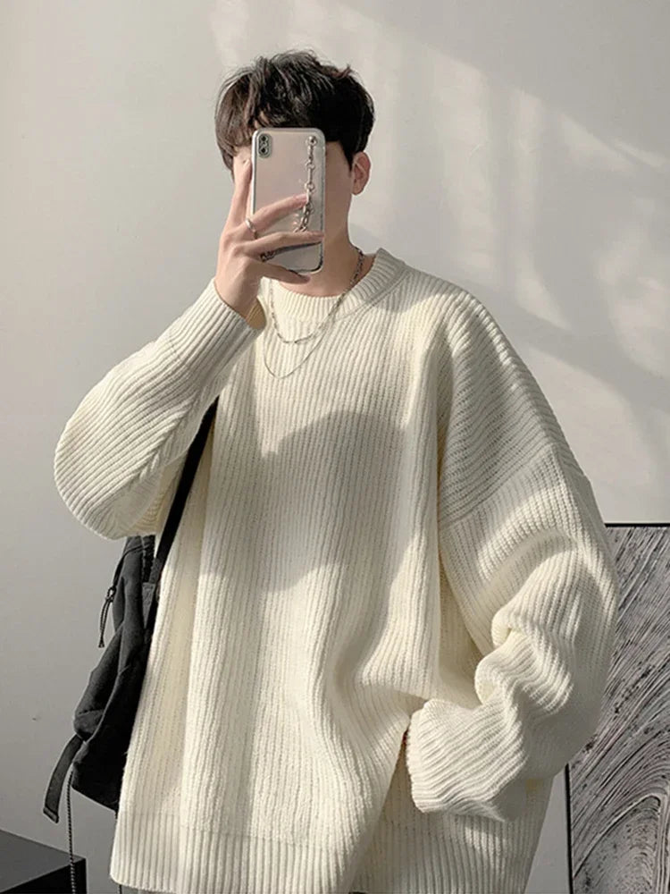 2026 Autumn Crew Neck Solid Color Pullover Sweaters For Men Casual Y2K Knitted Sweater High Street Fashion Jumpers Hombre