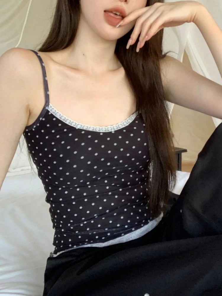2026 Ropa Mujer Y2k Wave Point All Match Vest Fashion Summer New Korean Camisole Lace Patchwork Backless Tank Top Women Clothes