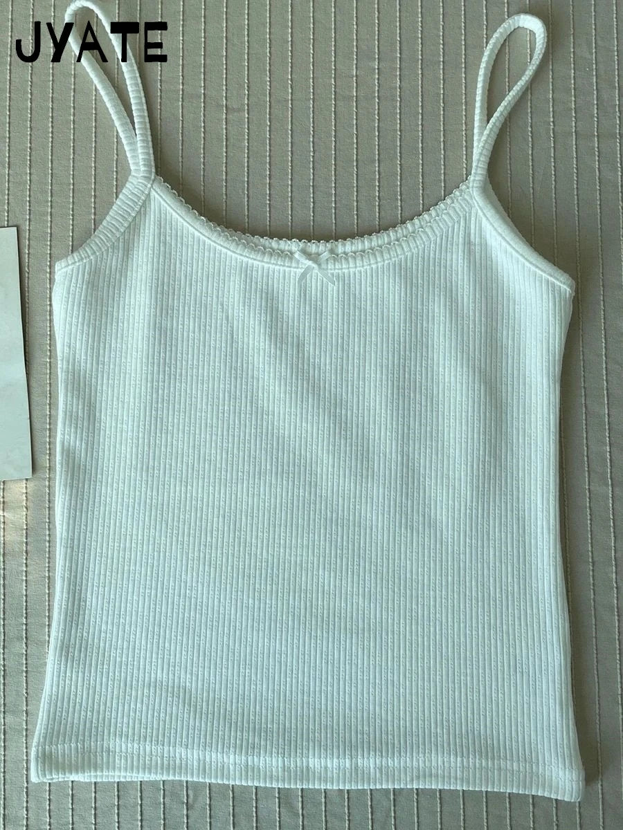 Sweet Floral Print Eyelet Bow Cropped Vests Women Cotton Casual Slim Lace Trim Tank Tops Vintage Preppy Style Cute Camisole Y2K