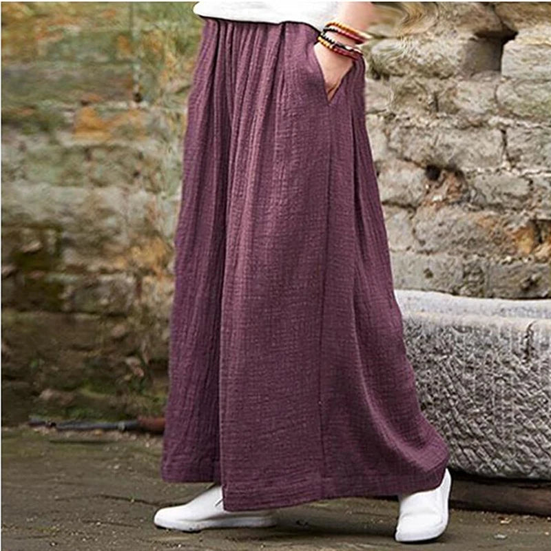 2026 Spring Fashion cotton Wide Leg Pants plus size Female Loose Casual cotton linen Pants Trouser Autunm vintage long pants