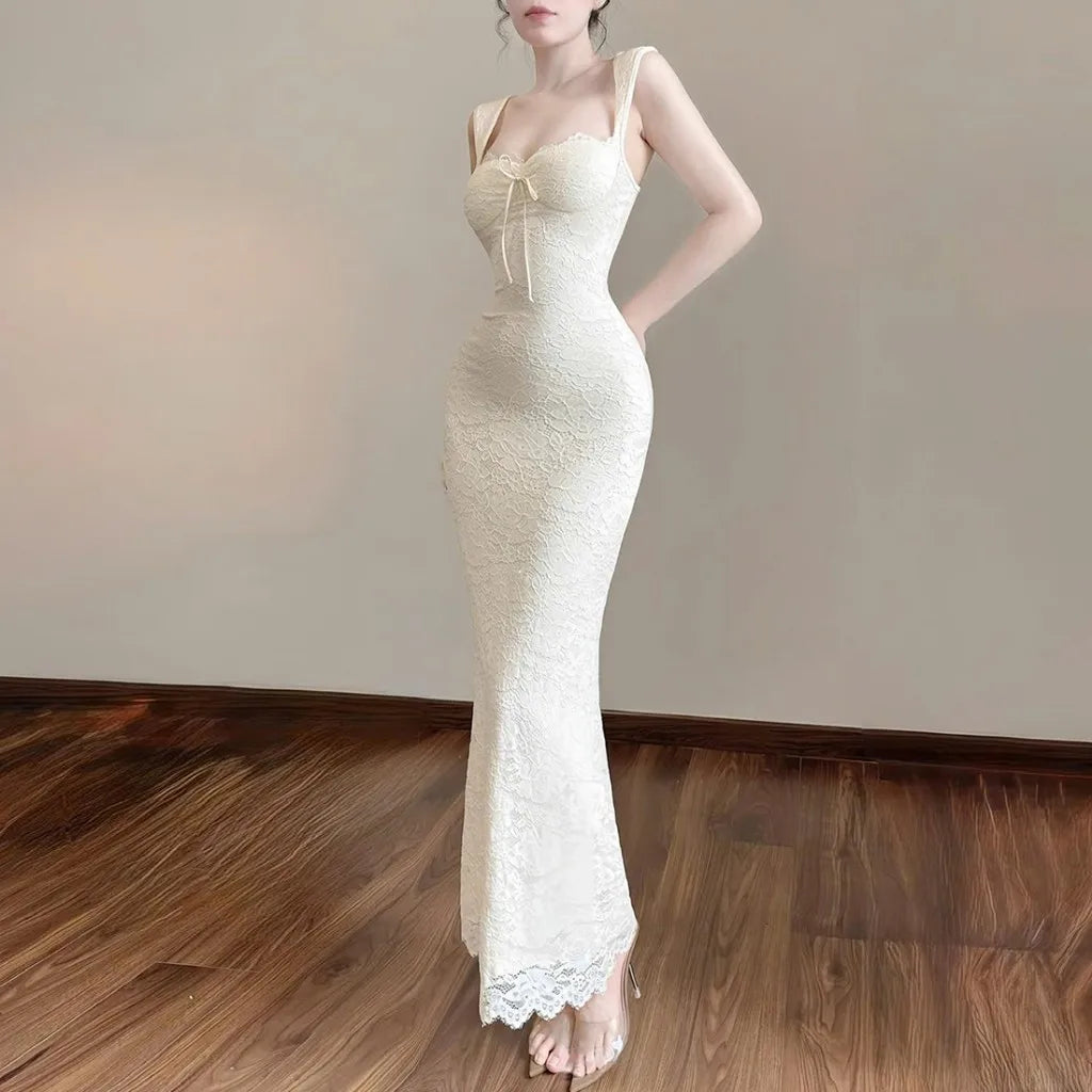 SylCue Jacquard Elegant Maxi Dress Women Square Collar Shirring Backless Sleeveless Midnight Prom Party Hipster Skinny Vestidos