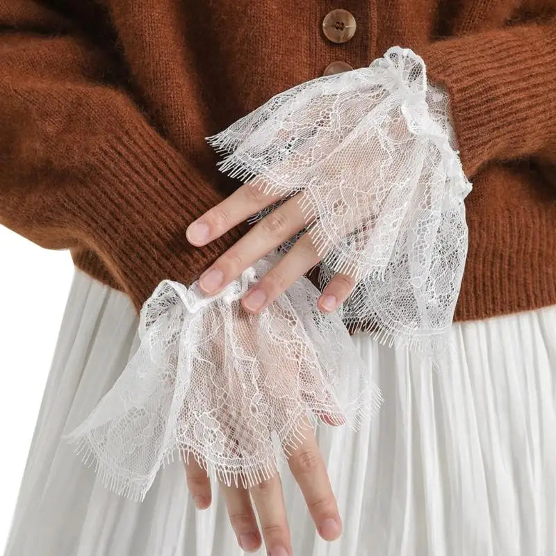 Elegant Detachable Wedding Cuffs for Women Bridal Wrist Cuffs with Lace Pleated Design Cuffs for Wedding Dress and Formal Attire