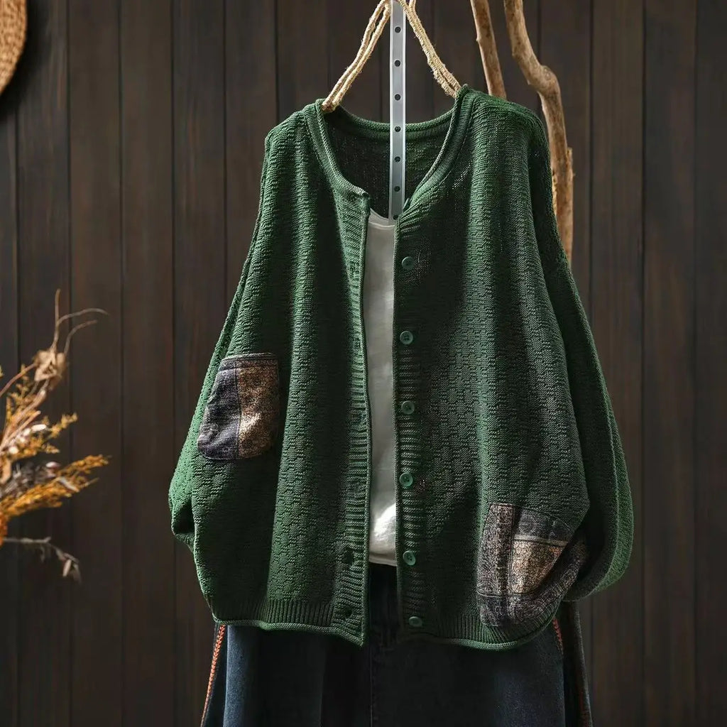 100% Cotton Women Long Sleeve Knitted Cardigan New Arrival 2025 Autumn Vintage Style O-neck Loose Female Casual Sweaters M1883