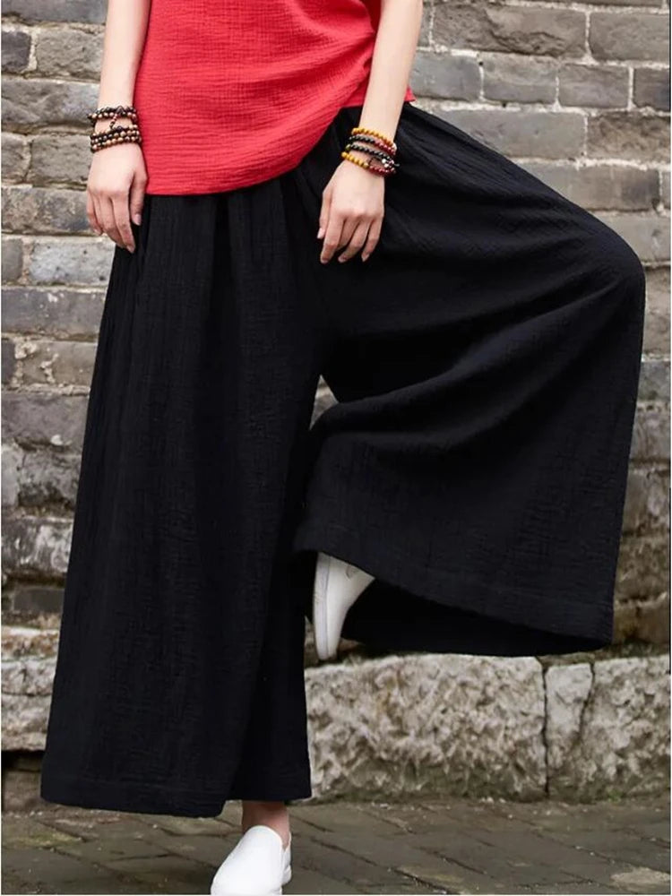 2026 Spring Fashion cotton Wide Leg Pants plus size Female Loose Casual cotton linen Pants Trouser Autunm vintage long pants