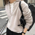 New 2025 women's collar pullover 100% wool sweater for autumn and winter knitting Short versatile women's wool sweater solid col