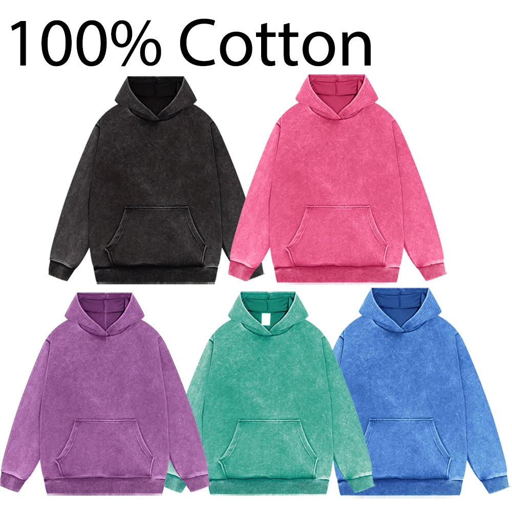 100% Cotton Couple Washed Hoodies Oversized Autumn Women Hoody Comfortable Family Pullovers Loose Team Casual Woman Clothing