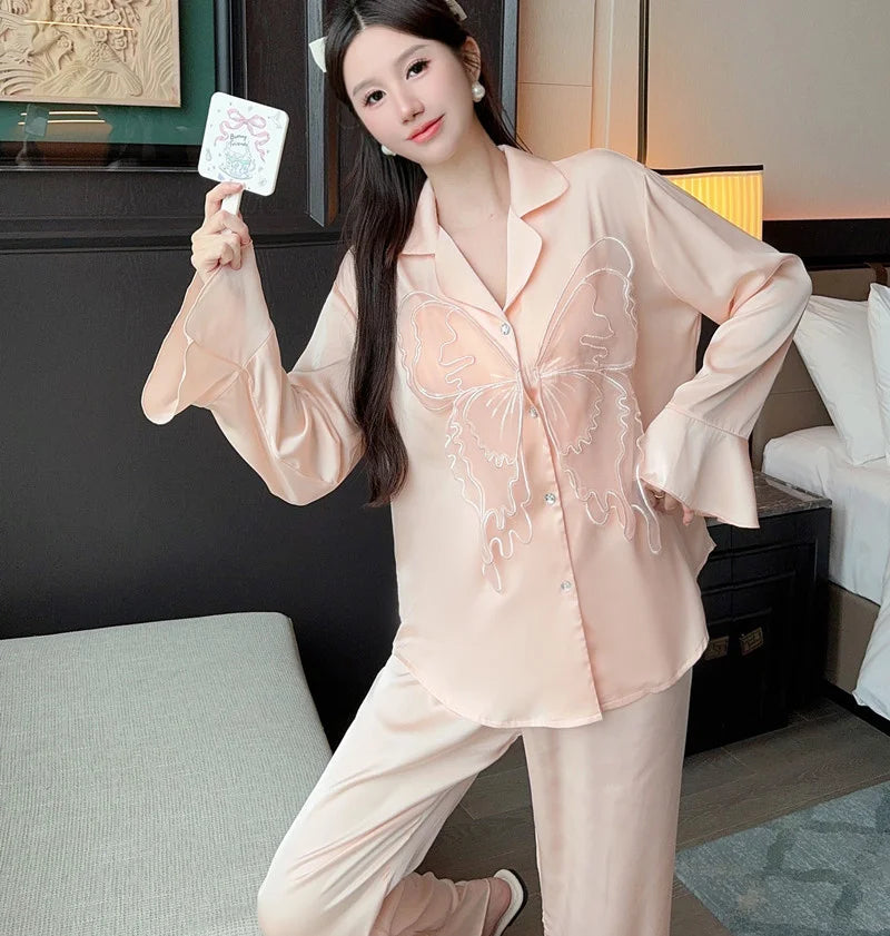 Summer New Arrival Chiffon Bathrobe With Ice-silk Nightdress Set Robe Gown Sets Fashion Women's Sweet Elegant Fairy Sleepwear