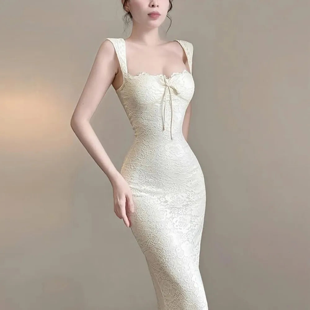 SylCue Jacquard Elegant Maxi Dress Women Square Collar Shirring Backless Sleeveless Midnight Prom Party Hipster Skinny Vestidos