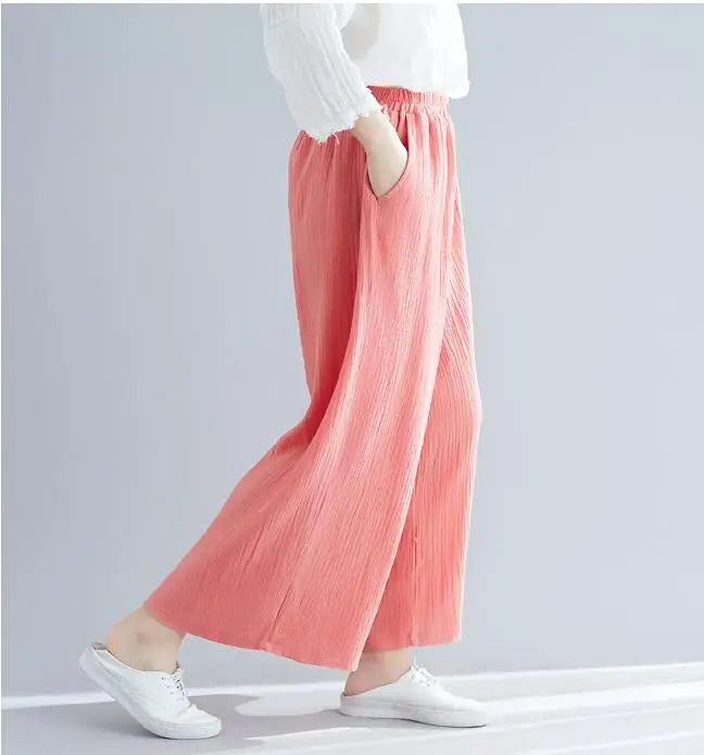 2026 Spring Fashion cotton Wide Leg Pants plus size Female Loose Casual cotton linen Pants Trouser Autunm vintage long pants