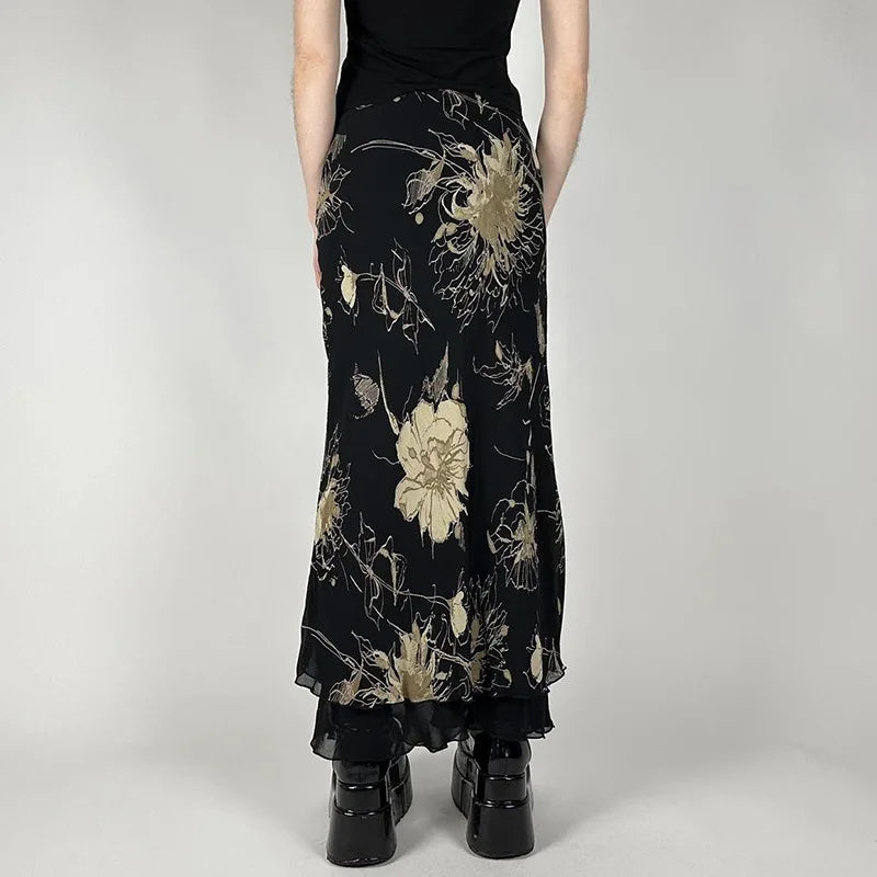 Y2K Aesthetics Mesh A-line Skirt Women Floral Print Slim Skirts Fairy Streetwear Gothic Bottoms Vintage Sweet Trendy 2026 New