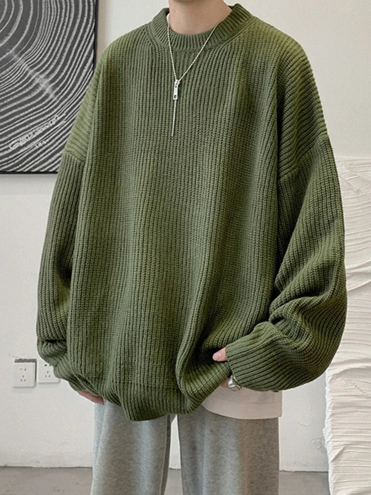 2026 Autumn Crew Neck Solid Color Pullover Sweaters For Men Casual Y2K Knitted Sweater High Street Fashion Jumpers Hombre