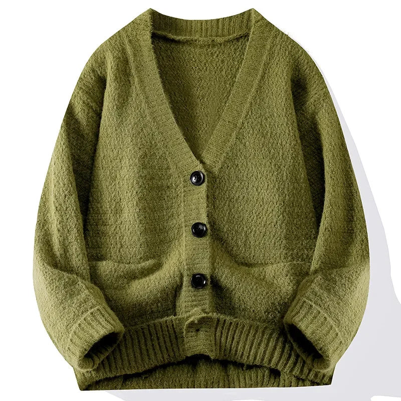 Casual Button Knit Cardigan Top Coat Streetwear Sweatshirt V Neck Pullover Fashion Jacket Knitwear Men Long Sleeve Shirt Sweater