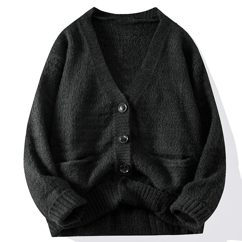 Casual Button Knit Cardigan Top Coat Streetwear Sweatshirt V Neck Pullover Fashion Jacket Knitwear Men Long Sleeve Shirt Sweater