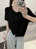Knitwears Knitted Sweater Women Cardigans O-Neck White Knit Sweater Cardigan Women Tops New Summer Short Sleeve Sweaters Q3730