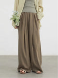 CHIC VEN Women Pants Solid Elastic Waist Loose High Waisted Casual Female Trouser Long  Wide Leg Pant Spring Summer 2025