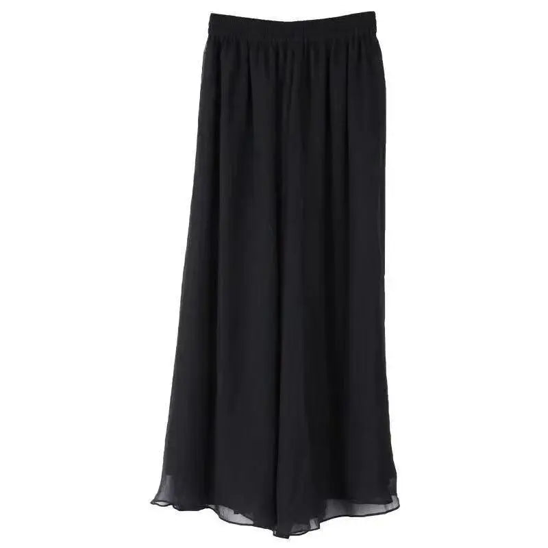 Women's Loose Style Casual Fashion Solid Color Chiffon Double-layer Wide Leg Pants New High Waisted Trendy Pants Skirt