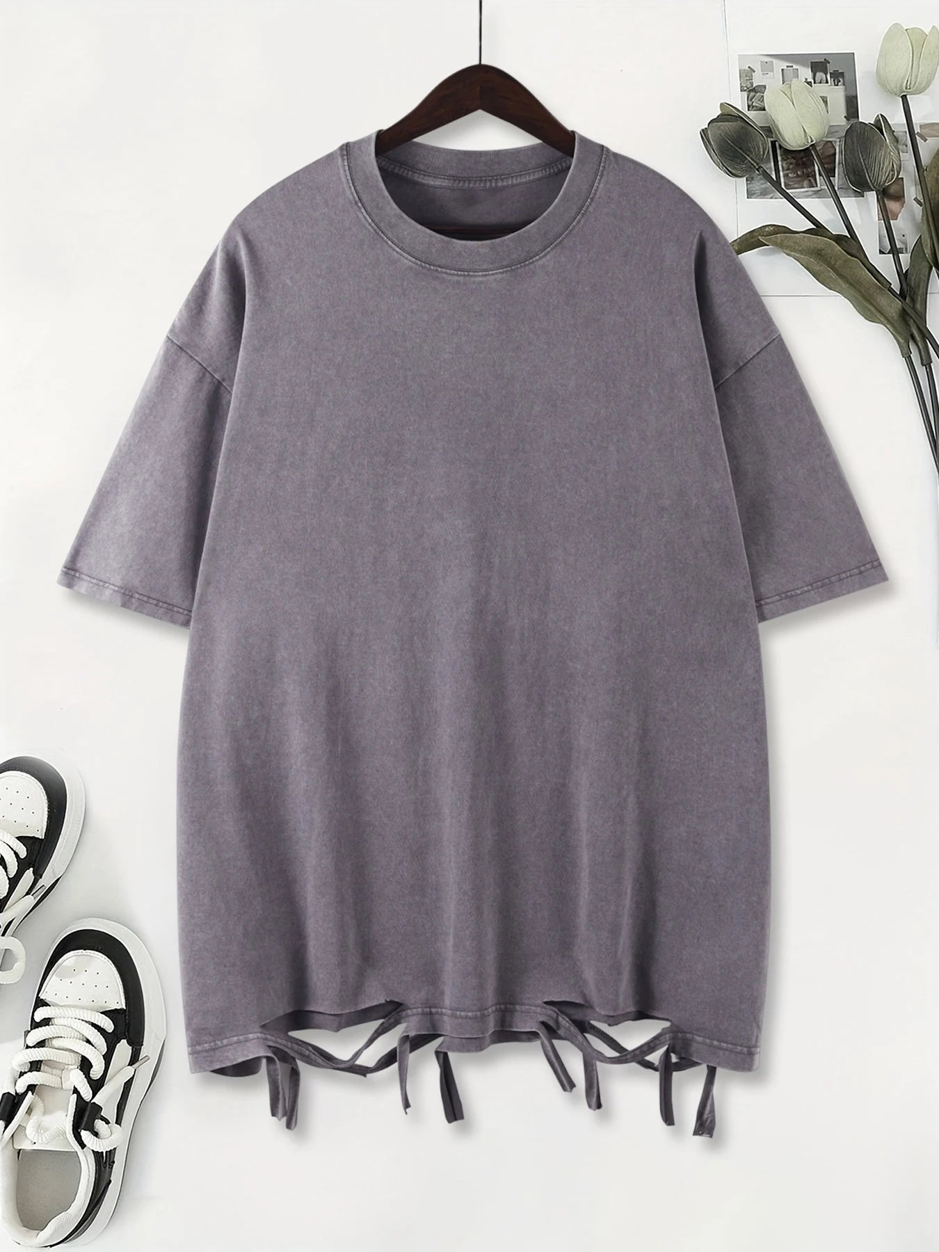Fashion Solid Color Washed Holes T-Shirts Women 100% Cotton Short Sleeve Street Hip Hop Tee Shirt Soft Comfortable Clothing
