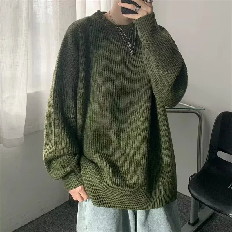 2026 Autumn Crew Neck Solid Color Pullover Sweaters For Men Casual Y2K Knitted Sweater High Street Fashion Jumpers Hombre