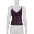 SUCHCUTE Sexy Purple Lace Camisole Women Slim V-neck Spaghetti Strap Top Summer Sleeveless Coquette Vest y2k Fairycore Clothing