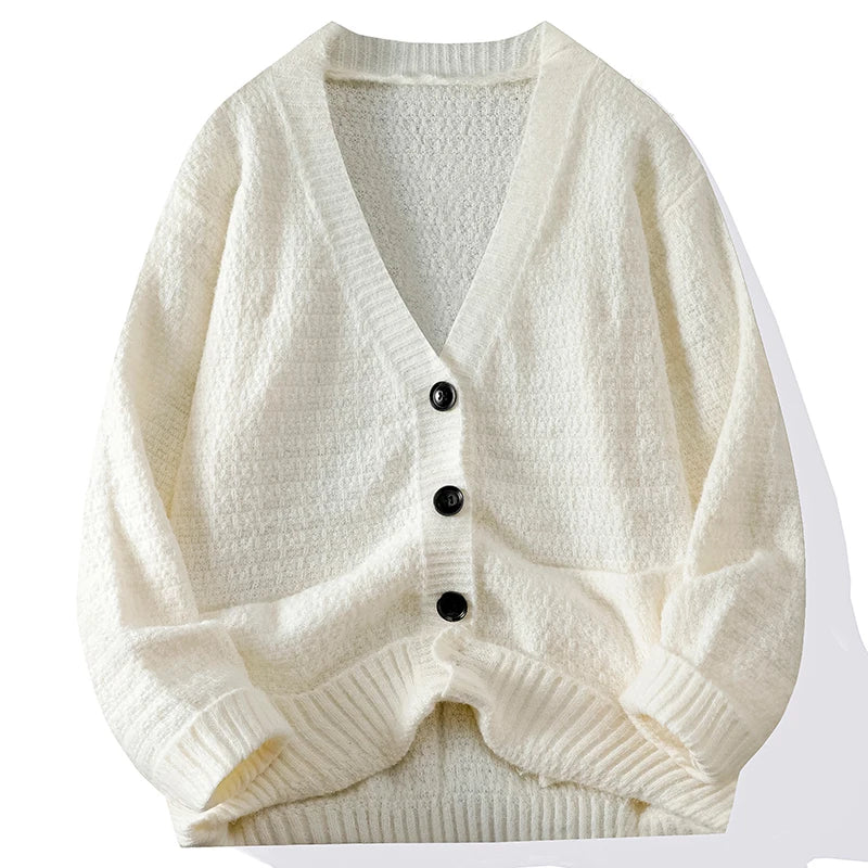 Casual Button Knit Cardigan Top Coat Streetwear Sweatshirt V Neck Pullover Fashion Jacket Knitwear Men Long Sleeve Shirt Sweater