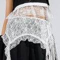 Embroidered Flower Lace Mini Skirt Irregular Y2K Streetwear Ruched Skirts See Through High Waist Lace Up Ruffles Skirt