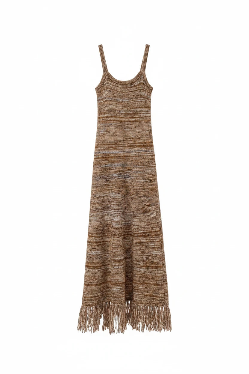 Vestido Largo Tejido con Flecos