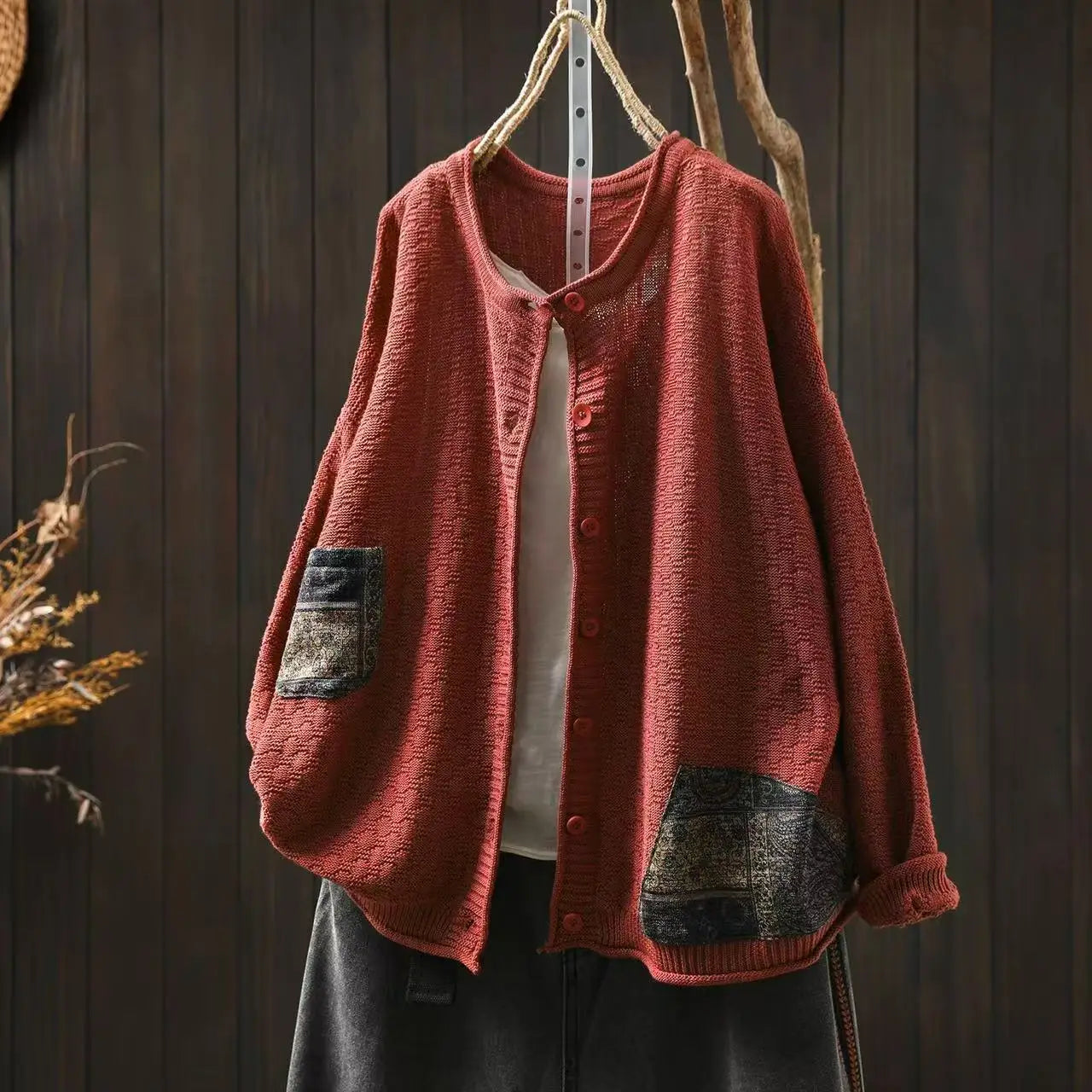100% Cotton Women Long Sleeve Knitted Cardigan New Arrival 2025 Autumn Vintage Style O-neck Loose Female Casual Sweaters M1883