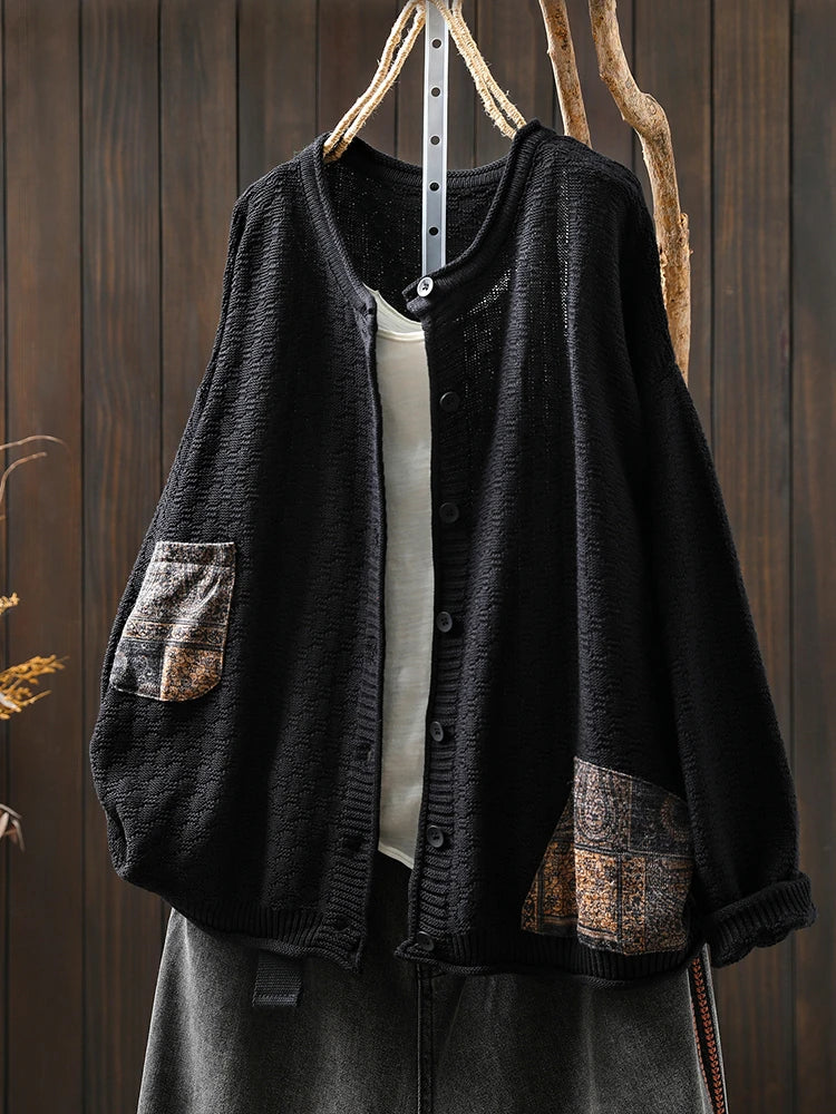 100% Cotton Women Long Sleeve Knitted Cardigan New Arrival 2025 Autumn Vintage Style O-neck Loose Female Casual Sweaters M1883