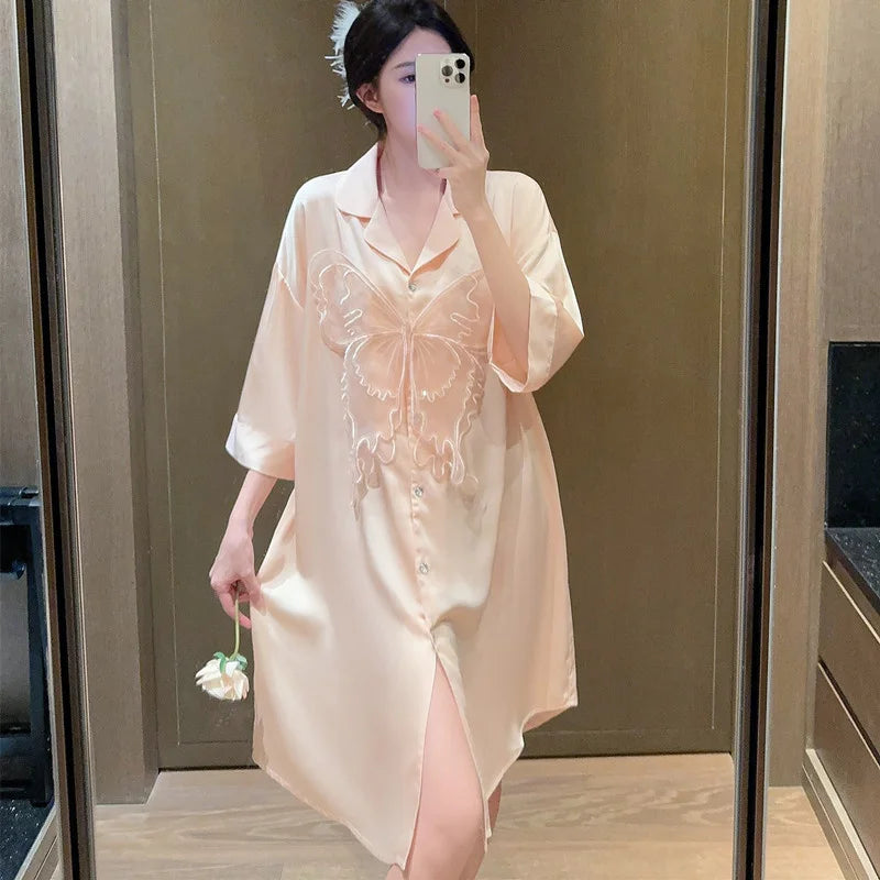 Summer New Arrival Chiffon Bathrobe With Ice-silk Nightdress Set Robe Gown Sets Fashion Women's Sweet Elegant Fairy Sleepwear