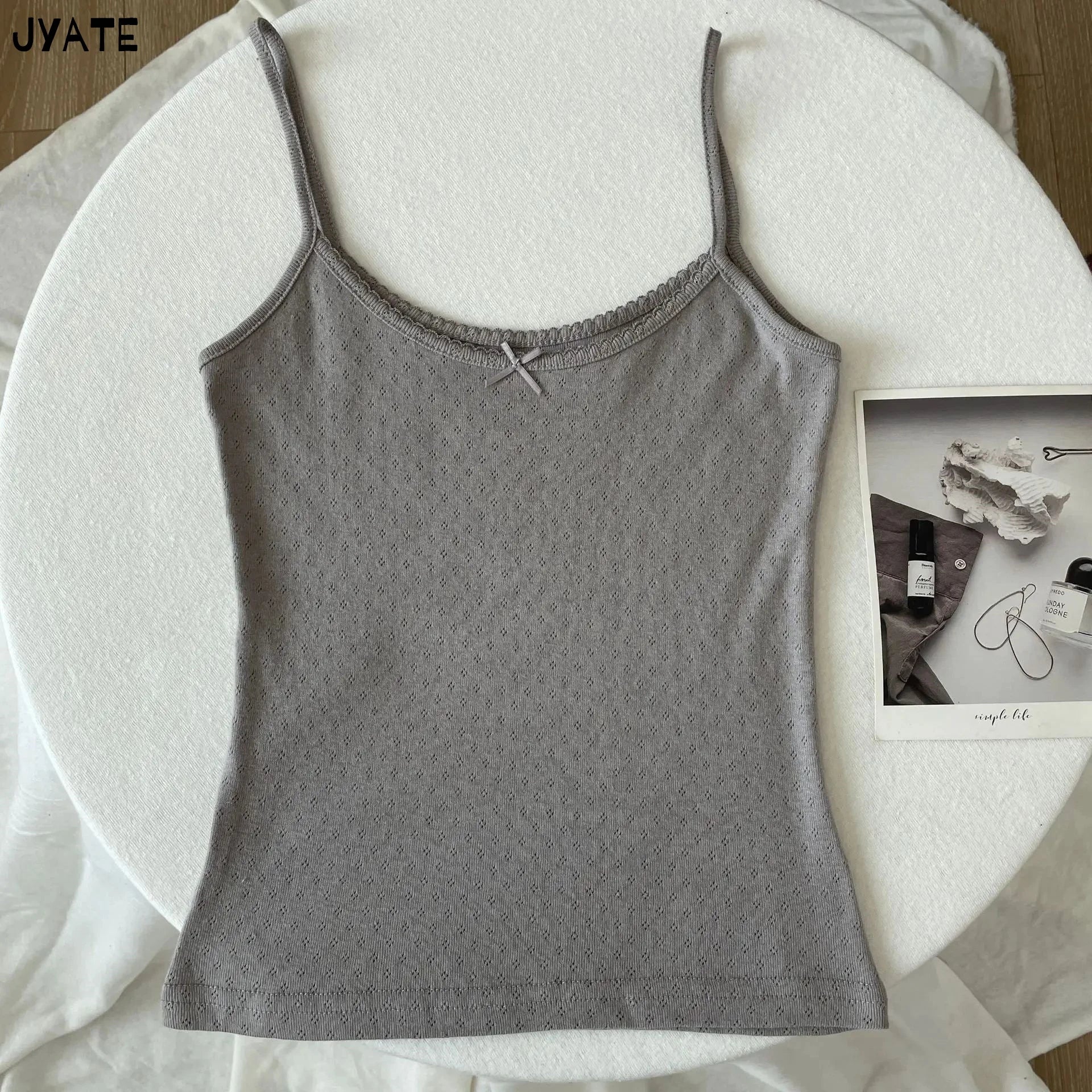 Sweet Floral Print Eyelet Bow Cropped Vests Women Cotton Casual Slim Lace Trim Tank Tops Vintage Preppy Style Cute Camisole Y2K