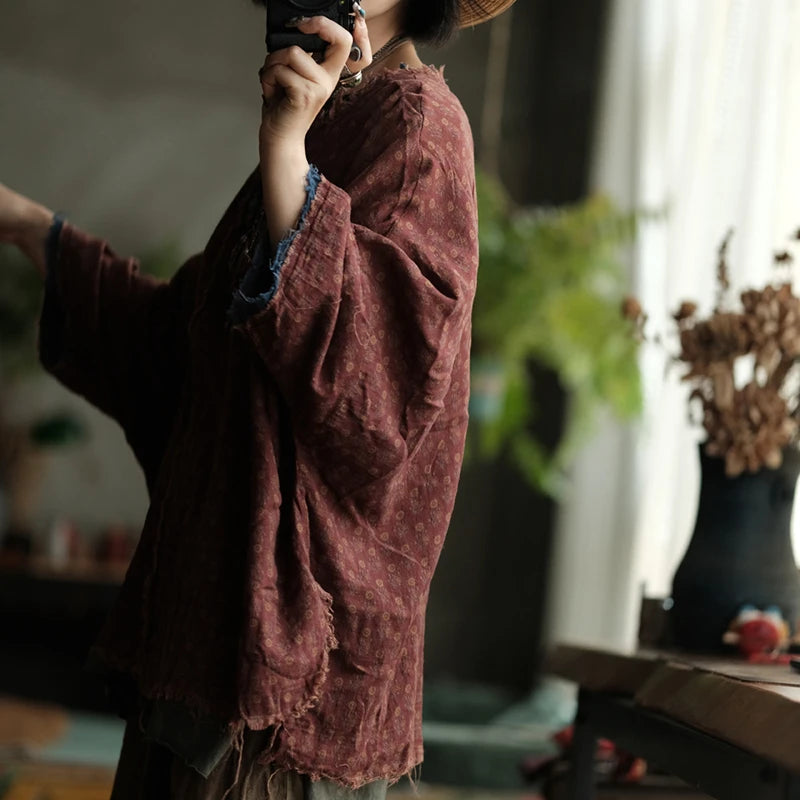 100% Cotton Women Casual T-shirt New 2025 Autumn Vintage Style O-neck Polka Dot Loose Female Batwing Sleeve Tops Tees M1926