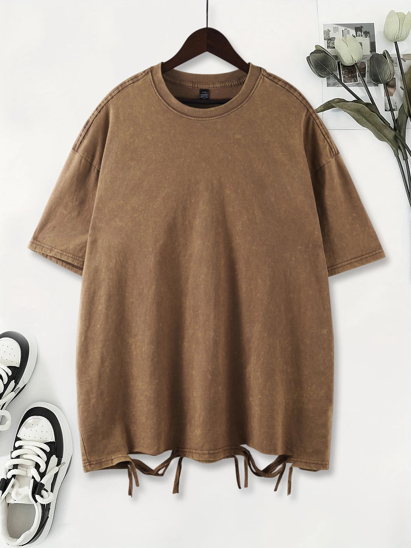 Fashion Solid Color Washed Holes T-Shirts Women 100% Cotton Short Sleeve Street Hip Hop Tee Shirt Soft Comfortable Clothing