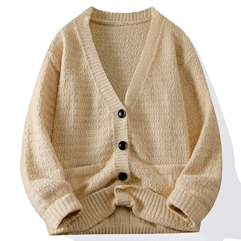 Casual Button Knit Cardigan Top Coat Streetwear Sweatshirt V Neck Pullover Fashion Jacket Knitwear Men Long Sleeve Shirt Sweater